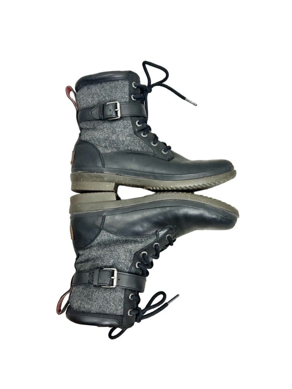 UGG Kesey waterproof black leather grey wool lined winter ankle snow boots 7.5
